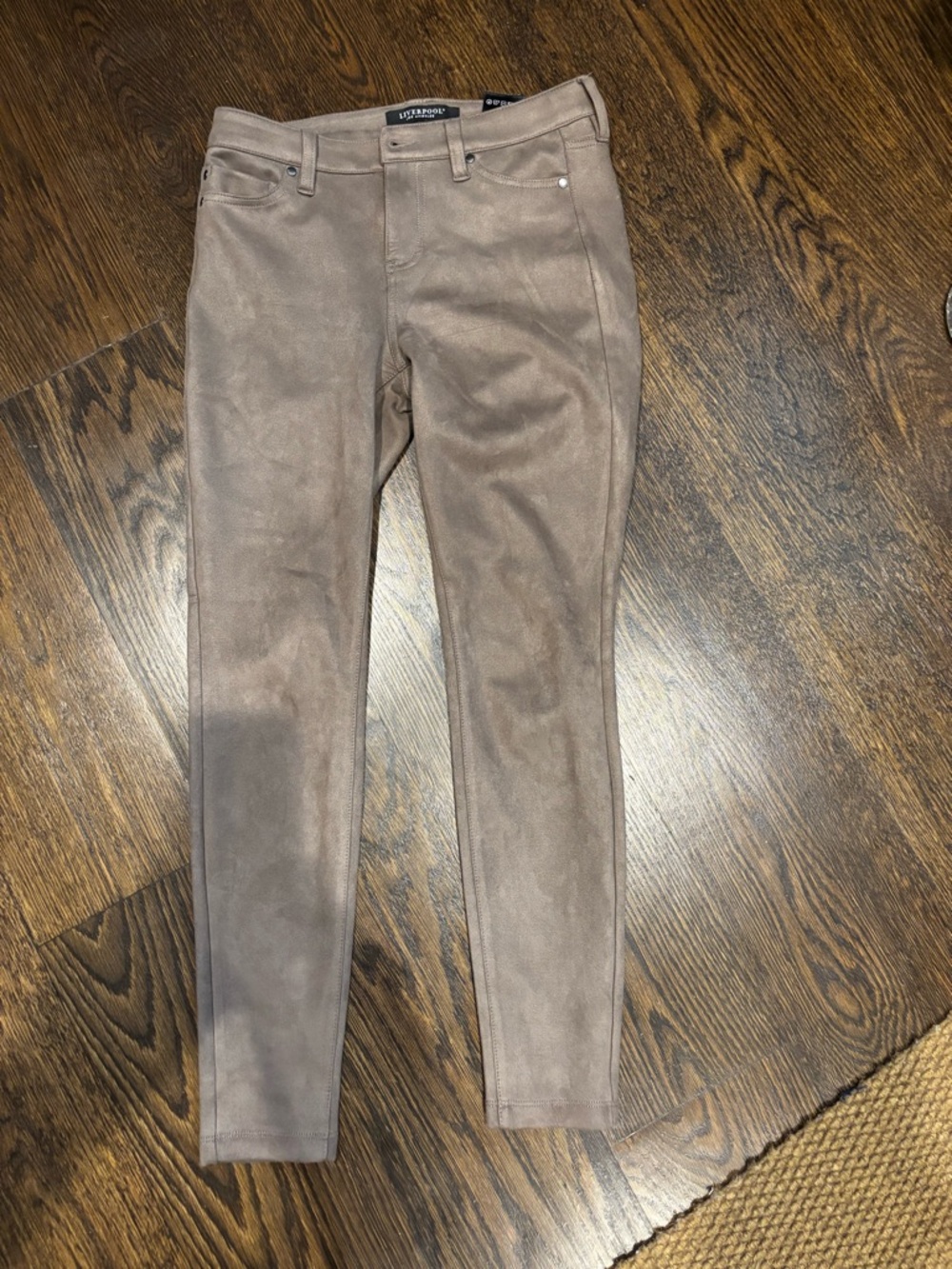 Liverpool Straight Leg Faux Suede Pants in Taupe